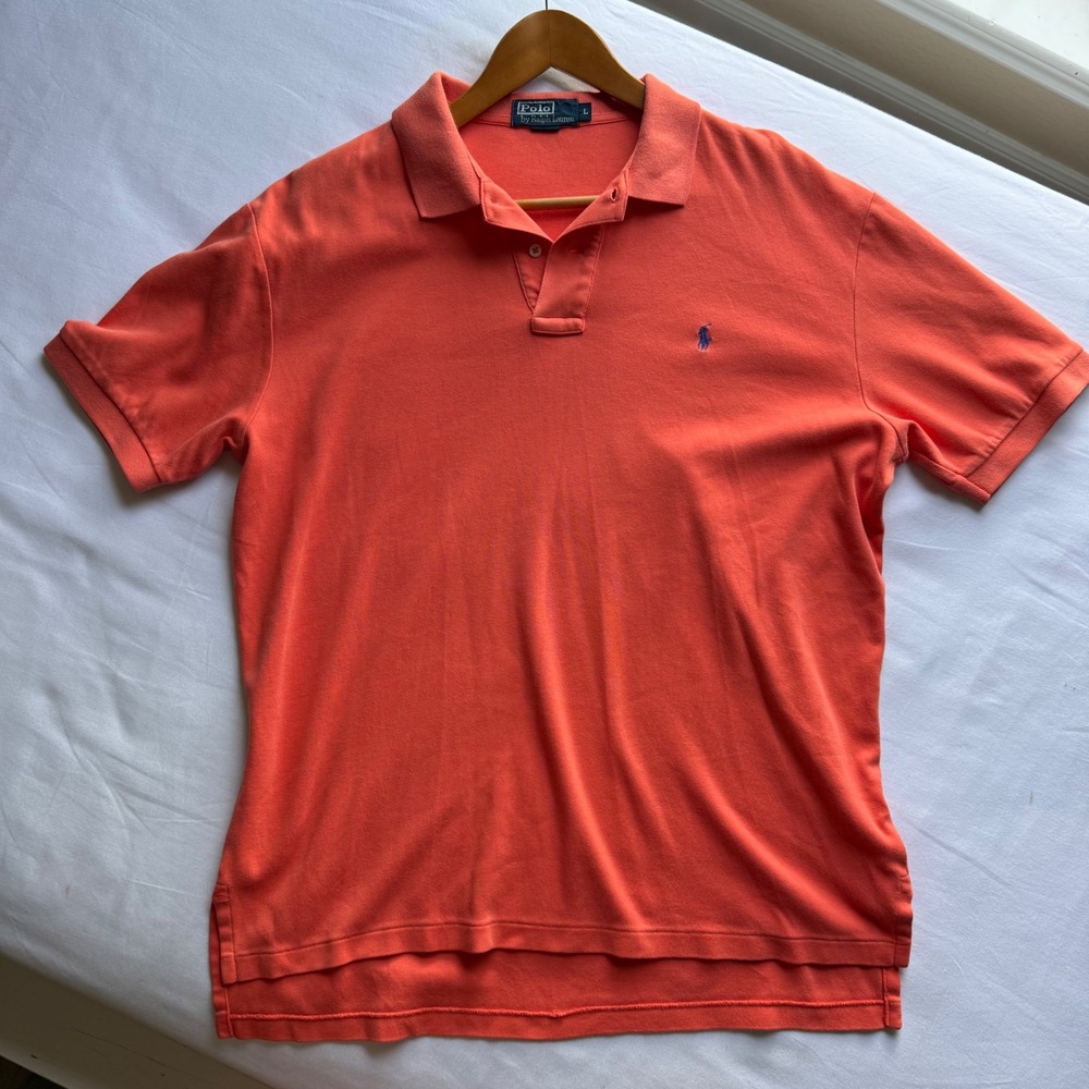 Polo Ralph Lauren Mens Large Coral Orange Short Sleeve Cotton Pique Polo Shirt